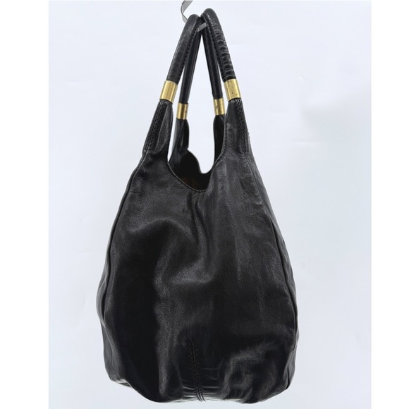 Jimmy Choo Mandah Black Leather Suede Expandable Hobo Bag Gold Hardware - Picture 6 of 12